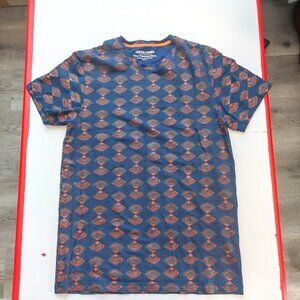 Jack & Jones T-shirt men's size L navy blue with orange graphic pattern slim fit